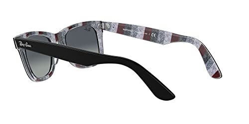 Ray-Ban RB2140 Original Wayfarer Square Sunglasses, Black On Chevron Grey/Burgundy/Light Grey Gradient Blue, 50 mm