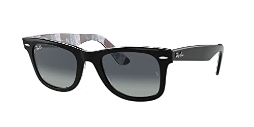 Ray-Ban RB2140 Original Wayfarer Square Sunglasses, Black On Chevron Grey/Burgundy/Light Grey Gradient Blue, 50 mm