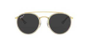 ray-ban rb3647n double bridge round sunglasses, legend gold/polarized black, 51 mm