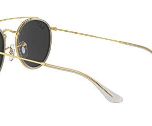 Ray-Ban RB3647N Double Bridge Round Sunglasses, Legend Gold/Polarized Black, 51 mm