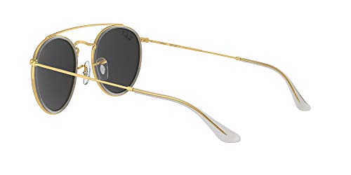 Ray-Ban RB3647N Double Bridge Round Sunglasses, Legend Gold/Polarized Black, 51 mm