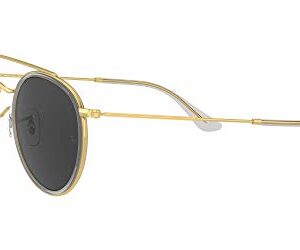 Ray-Ban RB3647N Double Bridge Round Sunglasses, Legend Gold/Polarized Black, 51 mm