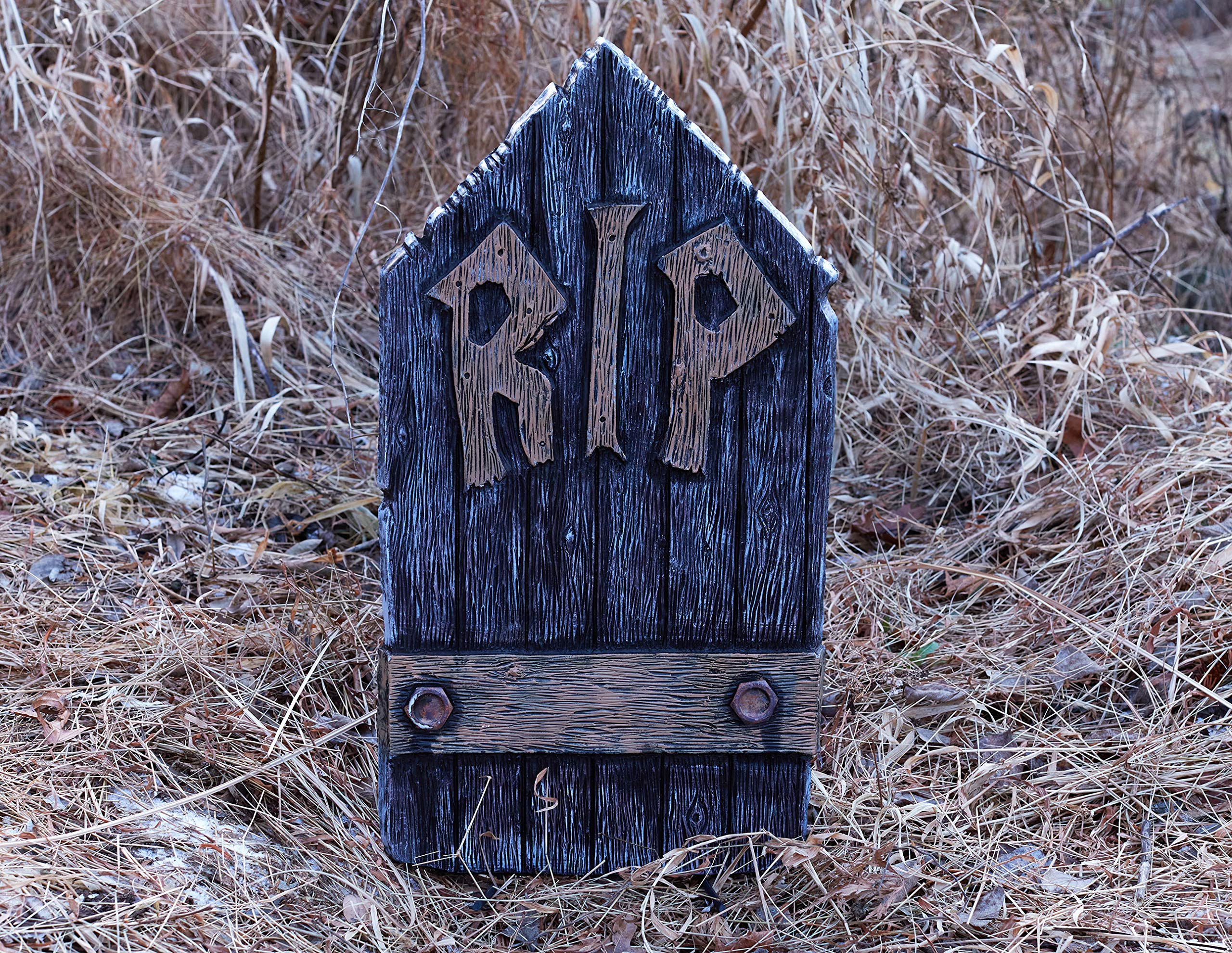 Fun World RIP Wood Look Halloween Porch Decoration Tombstone, 21", Grey Brown