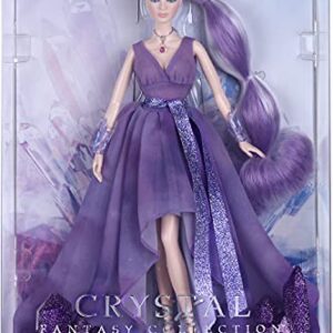 Barbie Crystal Fantasy Collection Amethyst Doll (13-in, Platinum Hair) with Genuine Amethyst Stone Necklace, Wearing Gown and Accessories, Gift for Collectors