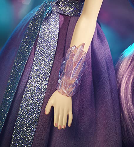 Barbie Crystal Fantasy Collection Amethyst Doll (13-in, Platinum Hair) with Genuine Amethyst Stone Necklace, Wearing Gown and Accessories, Gift for Collectors