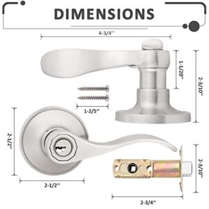 Probrico (2 Pack) Entry Door Lever [Lock with 3 Keys],Locking Door Handle Set for Office or Front Door,Satin Nickel Finish Wave Entrance Door Lock with Key, Reversible Right & Left Side Handed