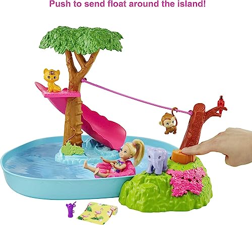 Barbie and Chelsea The Lost Birthday Splashtastic Pool Surprise Playset with Chelsea Doll (6-in), 3 Baby Animals, Slide, Zipline & Accessories, Gift for 3 to 7 Year Olds