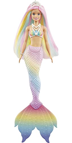 Barbie Dreamtopia Doll, Rainbow Magic Mermaid with Rainbow Hair and Blue Eyes, Water-Activated Color-Change Feature