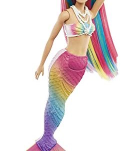 Barbie Dreamtopia Doll, Rainbow Magic Mermaid with Rainbow Hair and Blue Eyes, Water-Activated Color-Change Feature