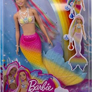 Barbie Dreamtopia Doll, Rainbow Magic Mermaid with Rainbow Hair and Blue Eyes, Water-Activated Color-Change Feature