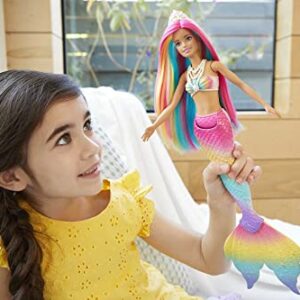 Barbie Dreamtopia Doll, Rainbow Magic Mermaid with Rainbow Hair and Blue Eyes, Water-Activated Color-Change Feature