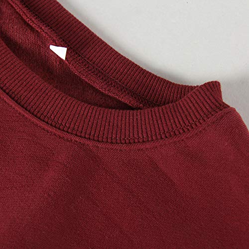 Artfish Women's Crewneck Long Sleeve Crop Tops Workout Casual Pullover Loose Sweatshirts Maroon Burgundy Christmas Red M