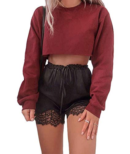 Artfish Women's Crewneck Long Sleeve Crop Tops Workout Casual Pullover Loose Sweatshirts Maroon Burgundy Christmas Red M