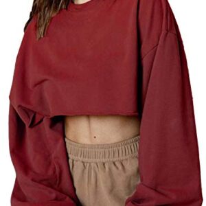 Artfish Women's Crewneck Long Sleeve Crop Tops Workout Casual Pullover Loose Sweatshirts Maroon Burgundy Christmas Red M