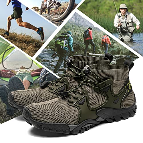 SOBASO Slip Resistant Hiking Shoes Trail Running Shoes Mens Slip on Sneakers Breathable Work Casual Athletic Gym Fitness Sport Workout go Walk Shoes Army Green