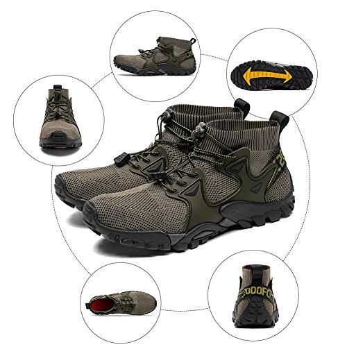 SOBASO Slip Resistant Hiking Shoes Trail Running Shoes Mens Slip on Sneakers Breathable Work Casual Athletic Gym Fitness Sport Workout go Walk Shoes Army Green