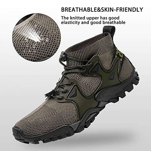 SOBASO Slip Resistant Hiking Shoes Trail Running Shoes Mens Slip on Sneakers Breathable Work Casual Athletic Gym Fitness Sport Workout go Walk Shoes Army Green