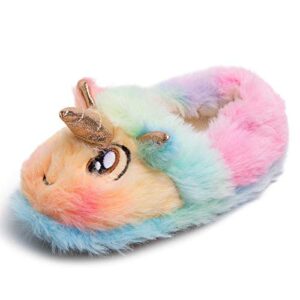 Toddler Boys Girls Fuzzy Slippers Kids Cute Cartoon Unicorn Dinosaur Bunny Shoes Non-Slip Animals Fluffy Plush House Slippers Fur Lined Warm Indoor Bedroom Shoes