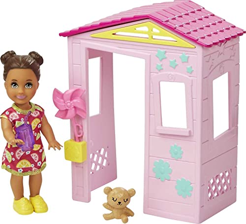 Barbie Skipper Babysitters Inc. Accessories Set with Small Toddler Doll & Pink Playhouse, Plus Pinwheel, Teddy Bear & Cup, Gift for 3 to 7 Year Olds