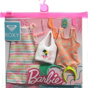 Barbie Storytelling Fashion Pack of Doll Clothes Inspired by Roxy: Striped Dress, Roxy Swimsuit & 7 Beach-Themed Accessories Including Frozen Treat, Gift for 3 to 8 Year Olds