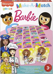 barbie fisher-price make-a-match card game with barbie doll theme multi-level rummy style play match color pictures & shapes 56 cards for 2 to 4 players gift for kids ages 3 years & older