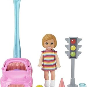 Barbie Skipper Babysitters Inc. Accessories Set with Small Toddler Doll & Toy Car, Plus Traffic Light, Cone, Cup & Lion Toy, Gift for 3 to 7 Year Olds , White