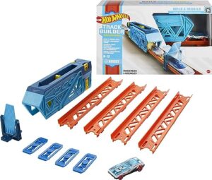hot wheels track builder unlimited slide & launch pack for kids 6 years & older with a 1:64 scale hot wheels vehicle, moveable kicker booster & 3 track pieces that connect to other sets