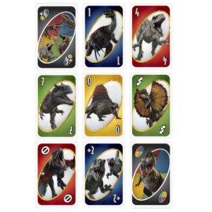 UNO Jurassic World Dominion Card Game with Themed Deck & Special Rule, Gift for Kid, Adult & Family Game Nights, Ages 7 Years Old & Up