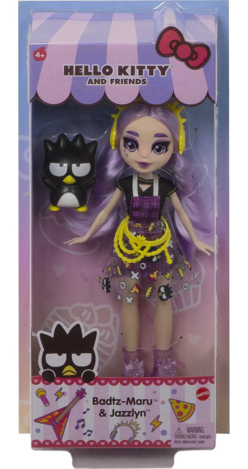 Mattel Sanrio Badtz-Maru Figure & Jazzlyn Doll (~10-in) Wearing Fashions and Accessories, Long Purple Hair and Trendy Outfit, Great Gift for Kids Ages 3Y+