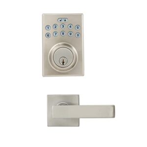 amazon basics contemporary electronic keypad deadbolt door lock with passage lever, satin nickel, 6.62 cm x 11.81 cm