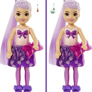 Barbie Color Reveal Chelsea Doll with 6 Surprises: 4 Mystery Bags, Water Reveals Doll's Look & Color Change on Bodice; Glitter Series; [Styles May Vary]