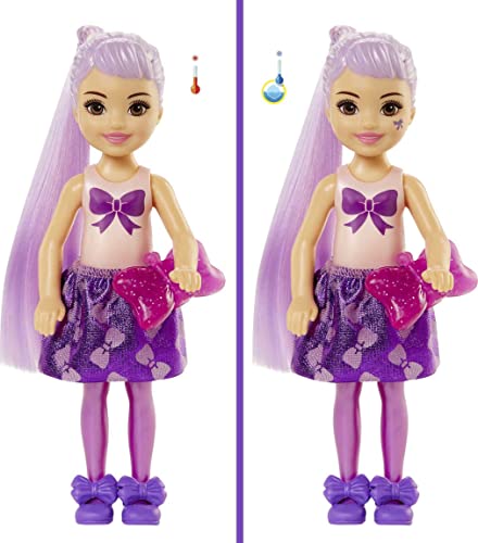 Barbie Color Reveal Chelsea Doll with 6 Surprises: 4 Mystery Bags, Water Reveals Doll's Look & Color Change on Bodice; Glitter Series; [Styles May Vary]