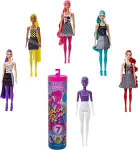 barbie color reveal doll & accessories, color-block series, 7 surprises, 1 barbie doll (styles may vary)