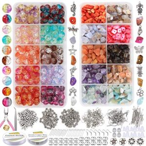 eutenghao 1458pcs irregular chip stone beads natural gemstone beads and crackle lampwork glass beads 8mm round handcrafted crackle beads kit for bracelet necklaces earring jewelry making craft