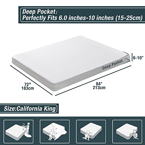 Zippered Mattress Protector Waterproof California King,Mattress Cover Encasement,9" inch Depth,for Toddlers Pets Potty Training Bedridden Nursing Home Hotel