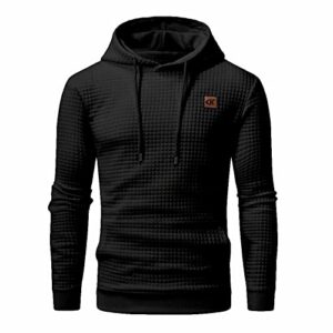 yundobop men's pullover hoodies plaid jacquard long sleeve drawstring hipster casual hooded sweatshirts with kanga pockets black l