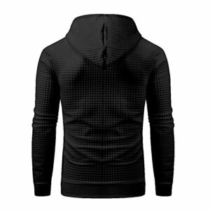 Yundobop Men's Pullover Hoodies Plaid Jacquard Long Sleeve Drawstring Hipster Casual Hooded Sweatshirts with Kanga Pockets Black L