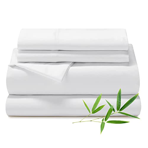 CozyLux 100% Organic Bamboo-Rayon Sheets Twin Size - 3 Piece Set, White, Oeko-TEX Certified, Luxury Silky Cooling Bed Sheet Set, 16" Deep Pockets, Luxuriously Soft