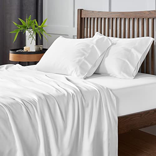 CozyLux 100% Organic Bamboo-Rayon Sheets Twin Size - 3 Piece Set, White, Oeko-TEX Certified, Luxury Silky Cooling Bed Sheet Set, 16" Deep Pockets, Luxuriously Soft