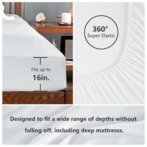 CozyLux 100% Organic Bamboo-Rayon Sheets Twin Size - 3 Piece Set, White, Oeko-TEX Certified, Luxury Silky Cooling Bed Sheet Set, 16" Deep Pockets, Luxuriously Soft