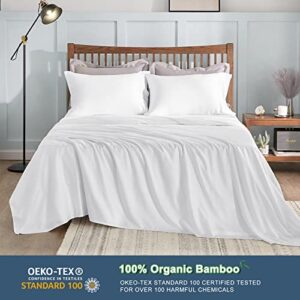 CozyLux 100% Organic Bamboo-Rayon Sheets Twin Size - 3 Piece Set, White, Oeko-TEX Certified, Luxury Silky Cooling Bed Sheet Set, 16" Deep Pockets, Luxuriously Soft