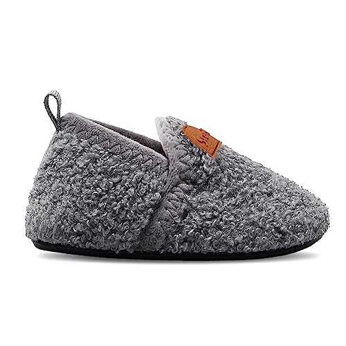 Scurtain Kids Toddler slippers Socks artificial woolen Slippers for Boys Girls Baby with Non-Slip Rubber Sole 2025 Grey 6.5-7.5 Toddler