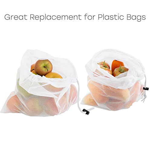 Kitchen Details 3 Pack Reusable Cotton Mesh Produce Bags | Green Living | Drawstring | Fruit and Vegetable Bags & Organizers | Good for Grocery Shopping | White