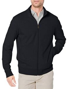 amazon essentials men's lightweight french terry full-zip mock neck sweatshirt, black, medium