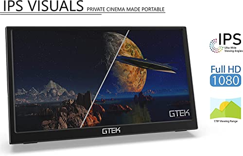 GTEK Portable Monitor 15.8 Inch IPS Full HD 1920 x 1080P Screen with Speaker, Second Dual Computer Display, Wider Than 15.6 Inch, External Travel Monitor for MacBook Laptop PC, Includes Smart Cover