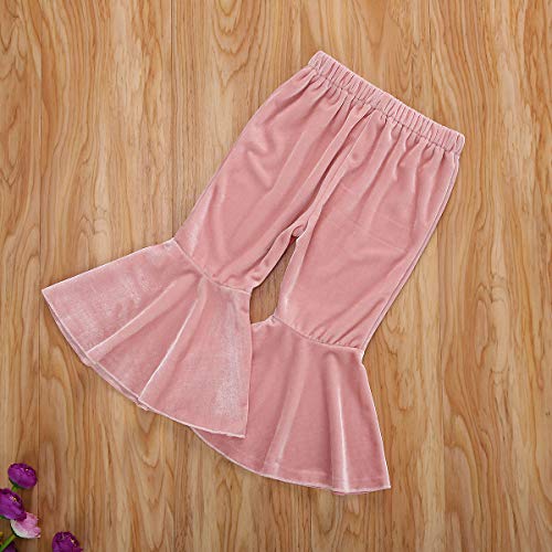 GOOCHEER Kids Toddler Little Baby Girl Fall Winter Velvet Bell Bottom Flare Pants Ruffle Leggings Trousers (Velvet-Pink, 6-12Months)