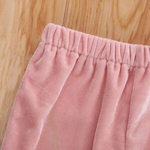 GOOCHEER Kids Toddler Little Baby Girl Fall Winter Velvet Bell Bottom Flare Pants Ruffle Leggings Trousers (Velvet-Pink, 6-12Months)