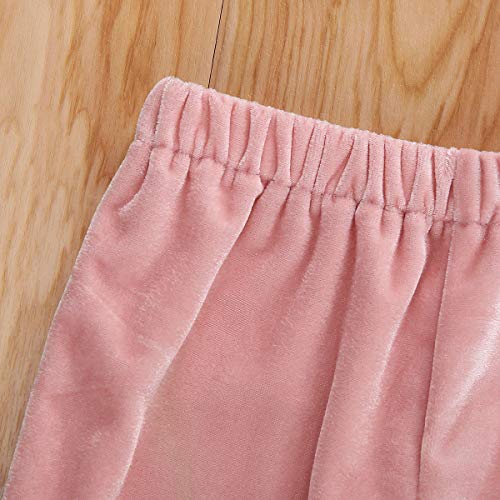 GOOCHEER Kids Toddler Little Baby Girl Fall Winter Velvet Bell Bottom Flare Pants Ruffle Leggings Trousers (Velvet-Pink, 6-12Months)