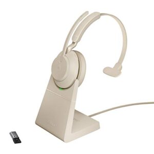 jabra evolve2 65 usb-a ms mono with charging stand - beige wireless headset/music headphones