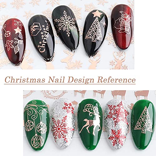 JMEOWIO 9 Sheets Christmas Nail Art Stickers Decals Self-Adhesive Pegatinas Uñas Navidad Rose Gold Winter Holiday Xmas Snowflake Nail Supplies Nail Art Design Decoration Accessories